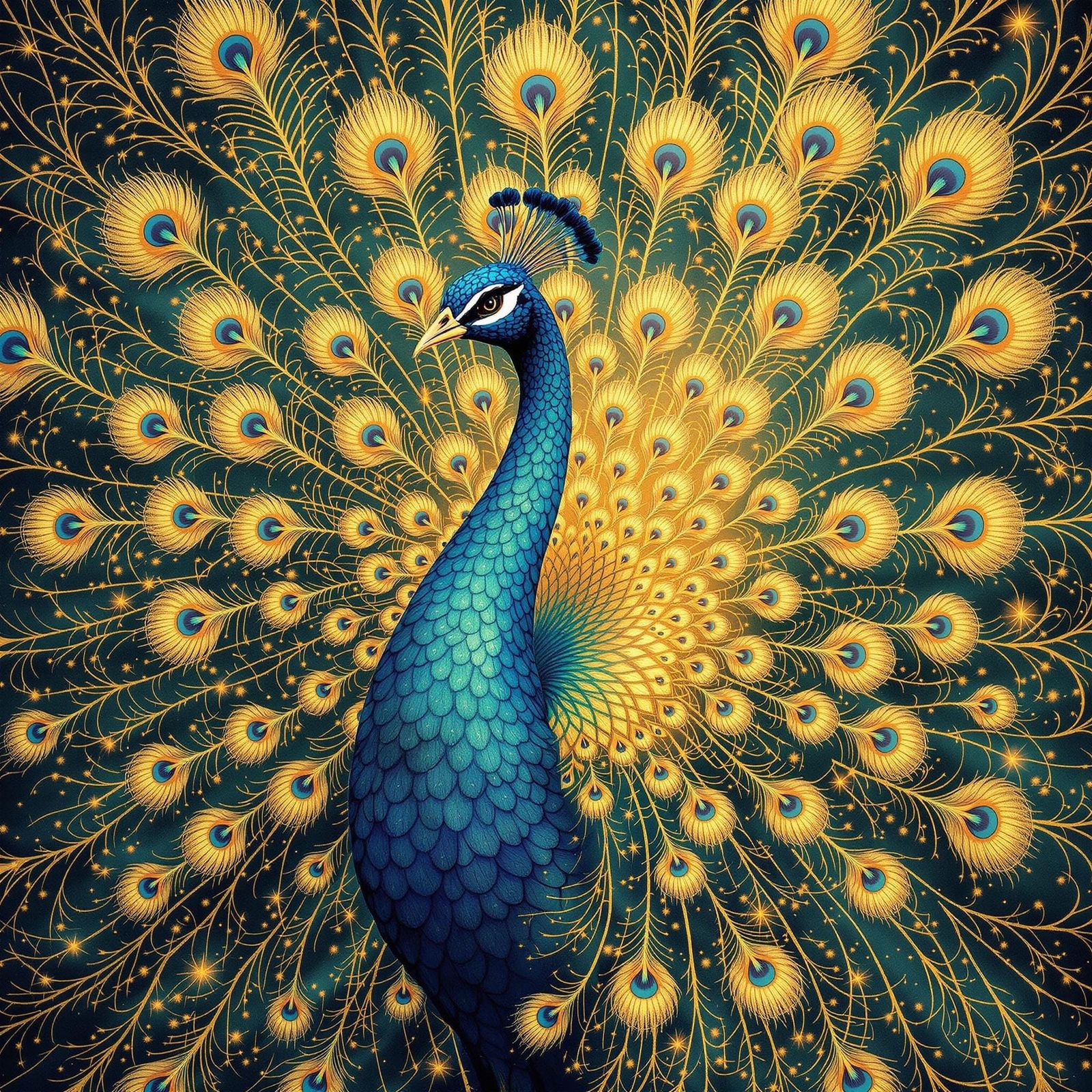 Glorious Peacock in Vibrant Golden Turquoise