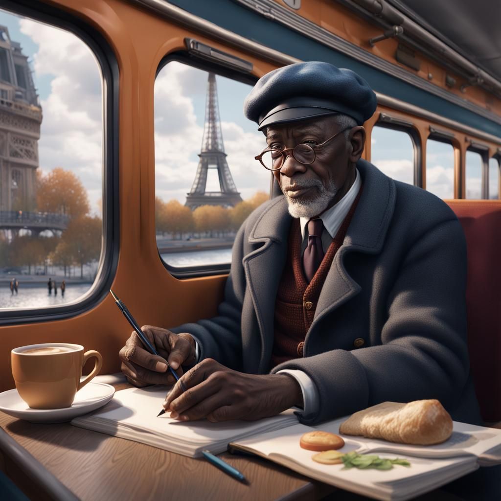 Parisian Artist Sketches Elderly Man on Train