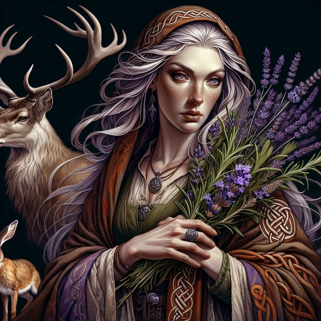 celtic seer with lavender rosemary stag hare