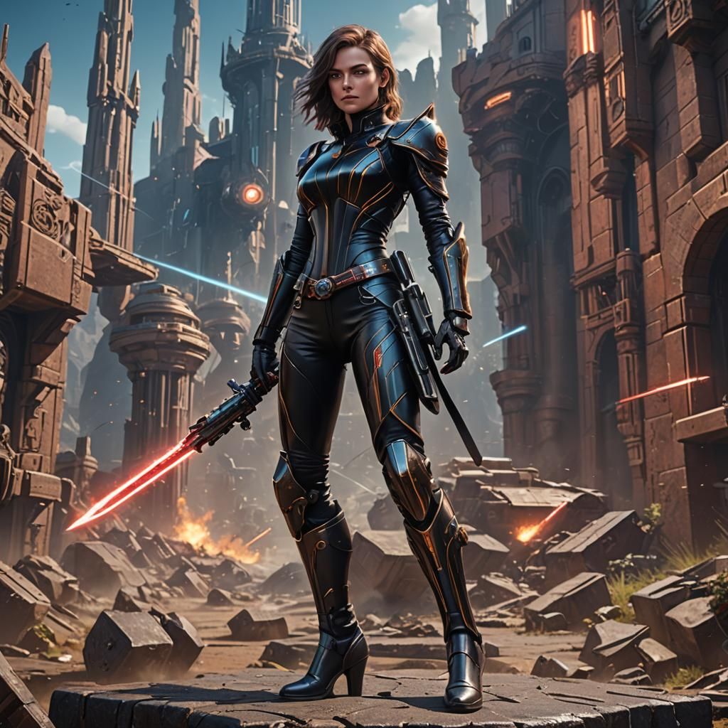 Fantasy Warrior with Laser Sword on Alien Planet