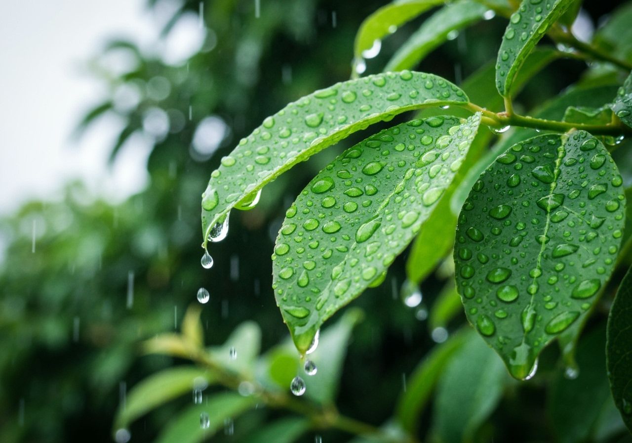 Raindrops on Vibrant Green Leaves: High-Definition Photograp...