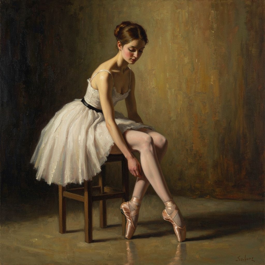 Ballet Dancer Prepares Backstage in Impressionistic Oil Pain...