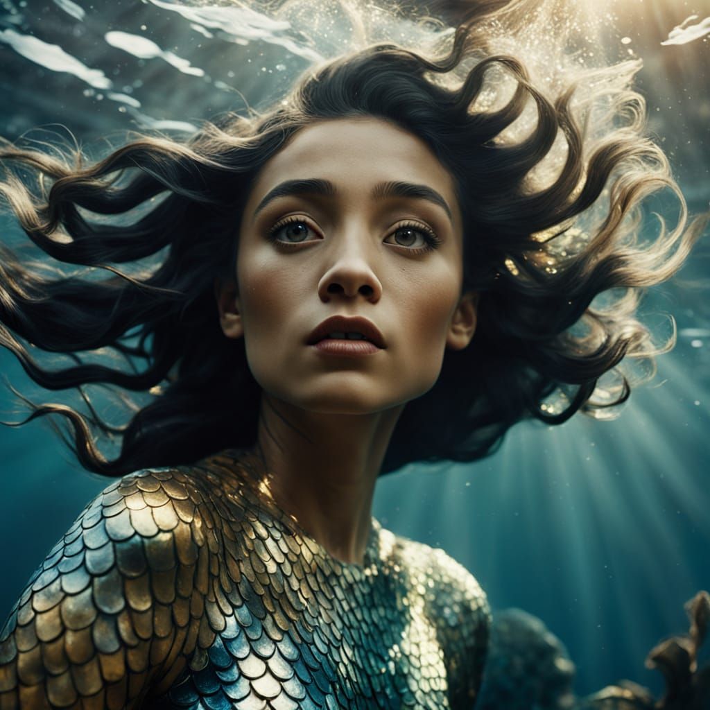 Vitiligo Mermaid in a Salvador Dali Style