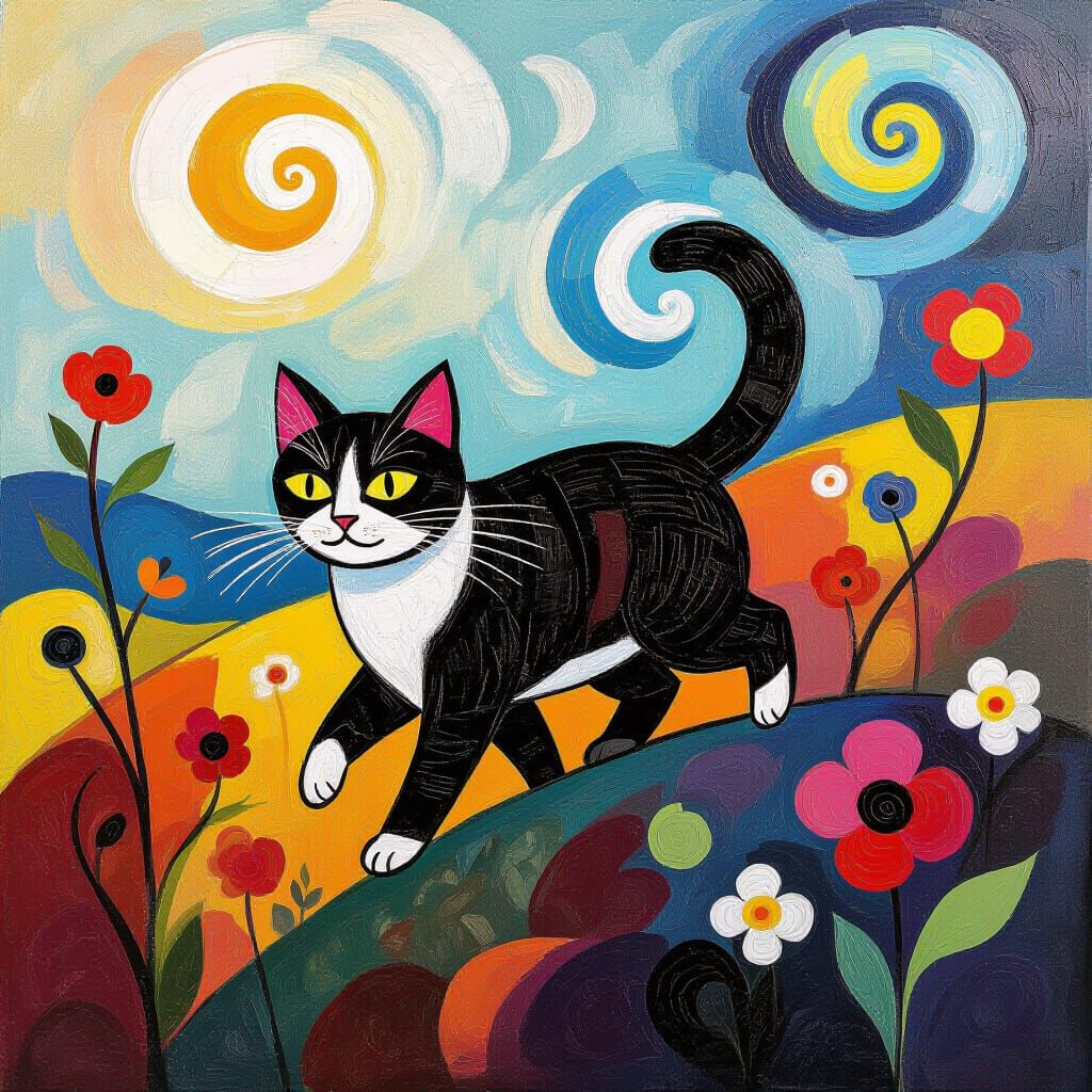 Whimsical Cat's Journey Through a Surreal Realm