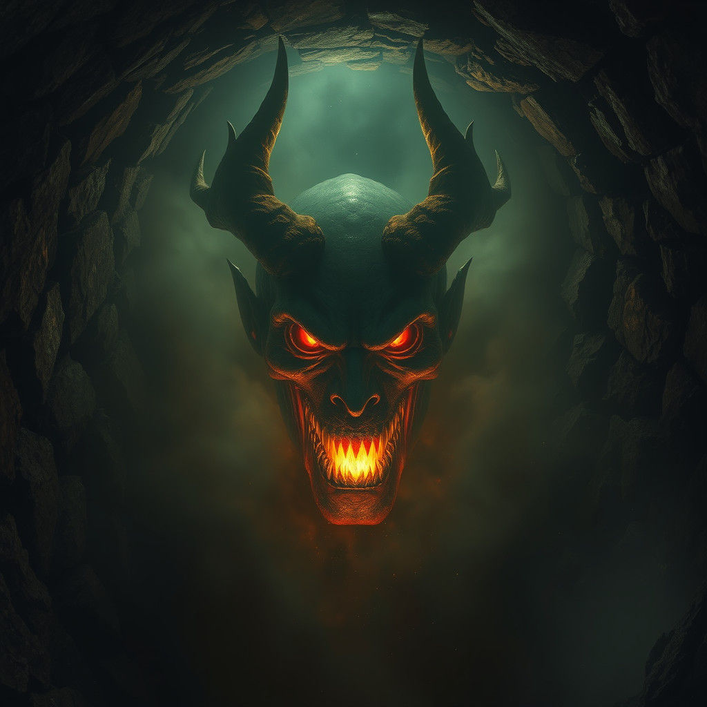Demonic Face in Dark Well: Surreal Digital Art