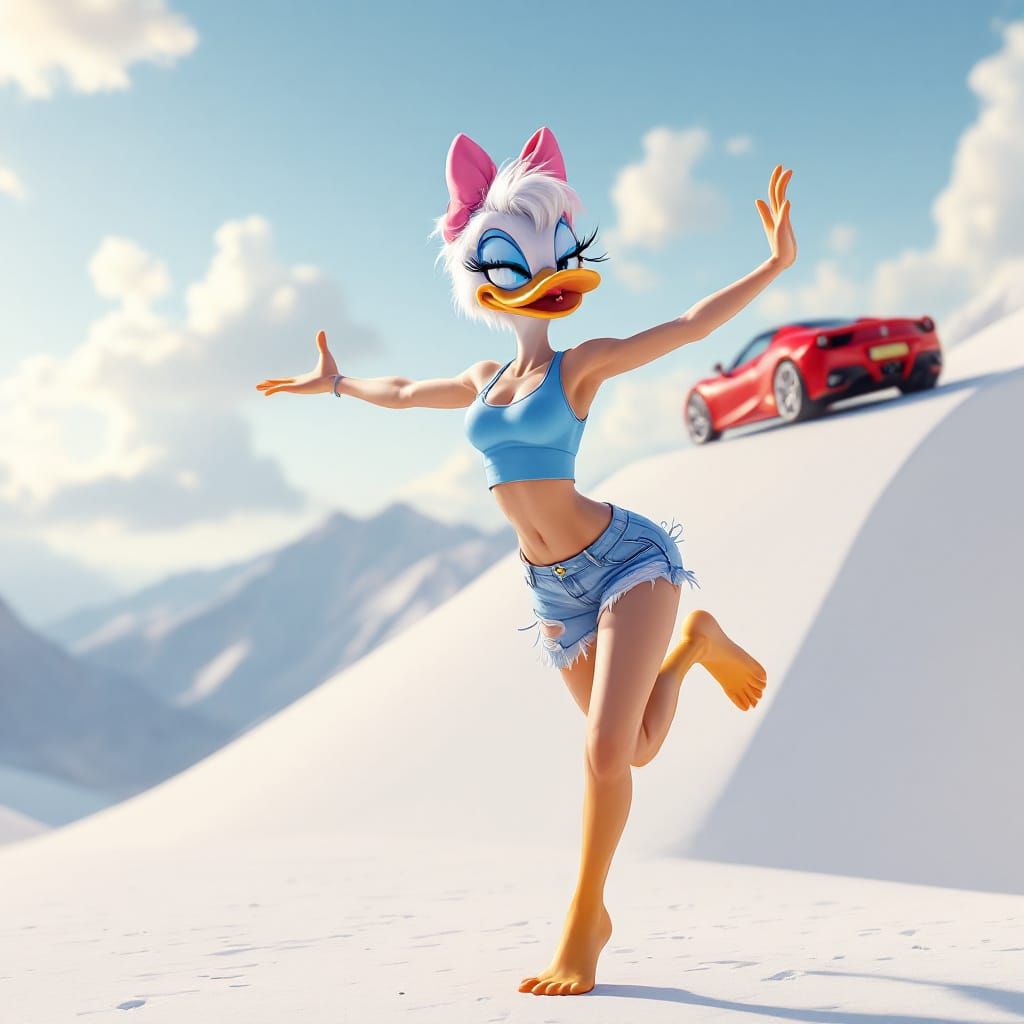 Athletic Daisy Duck With Ferrari, Digital Art