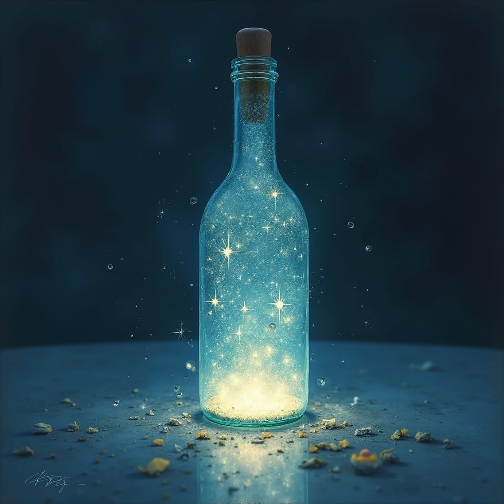 Starlight in Wine Bottle, Dreamy Surreal Art
