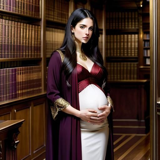 Pregnant Woman in Bookstore: Photorealistic Composite Photog...