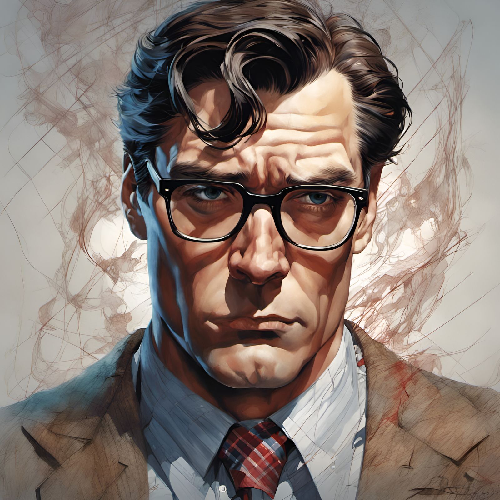 Sad Clark Kent Portrait in Comic Book Style
