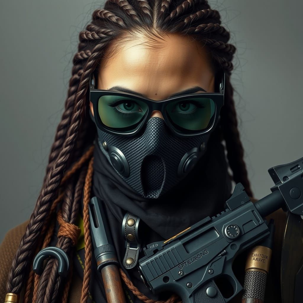 Cyberpunk Woman with Mask and Braids