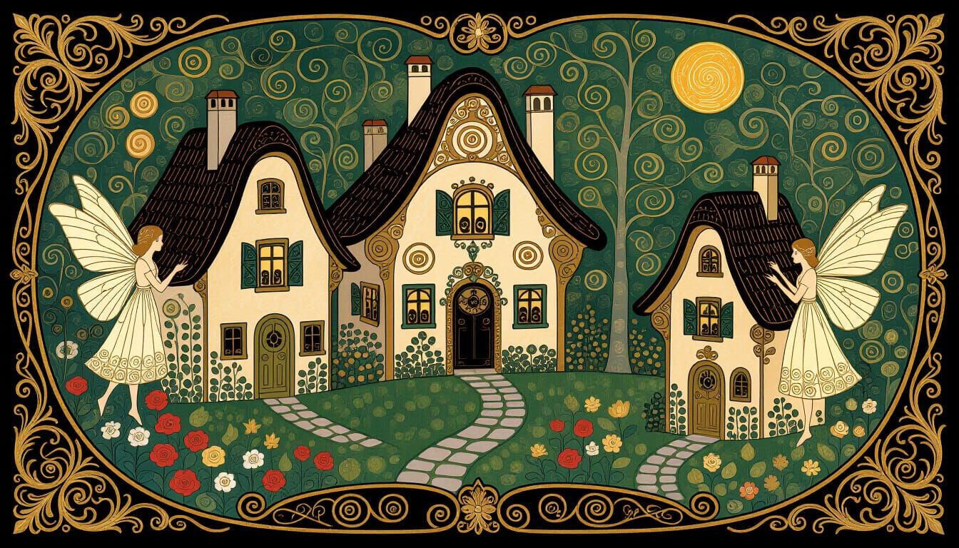 Fairy Village in Opulent Art Nouveau Style