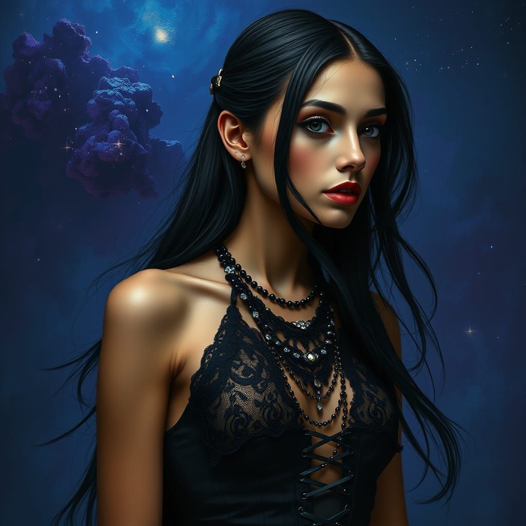 Gothic Cuban Woman Portrait in Surreal Twilight