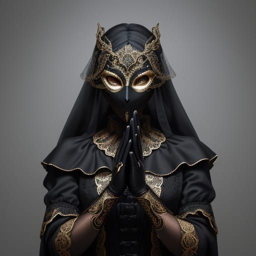 Enigmatic Figure in Opulent Masquerade Attire