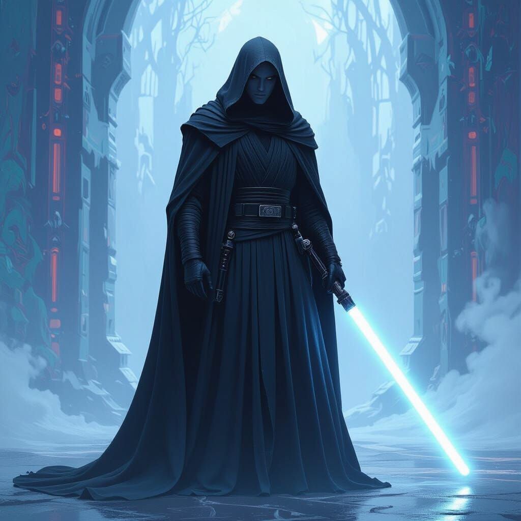 Immortal Jedi with White Lightsaber, Fantasy Concept Art