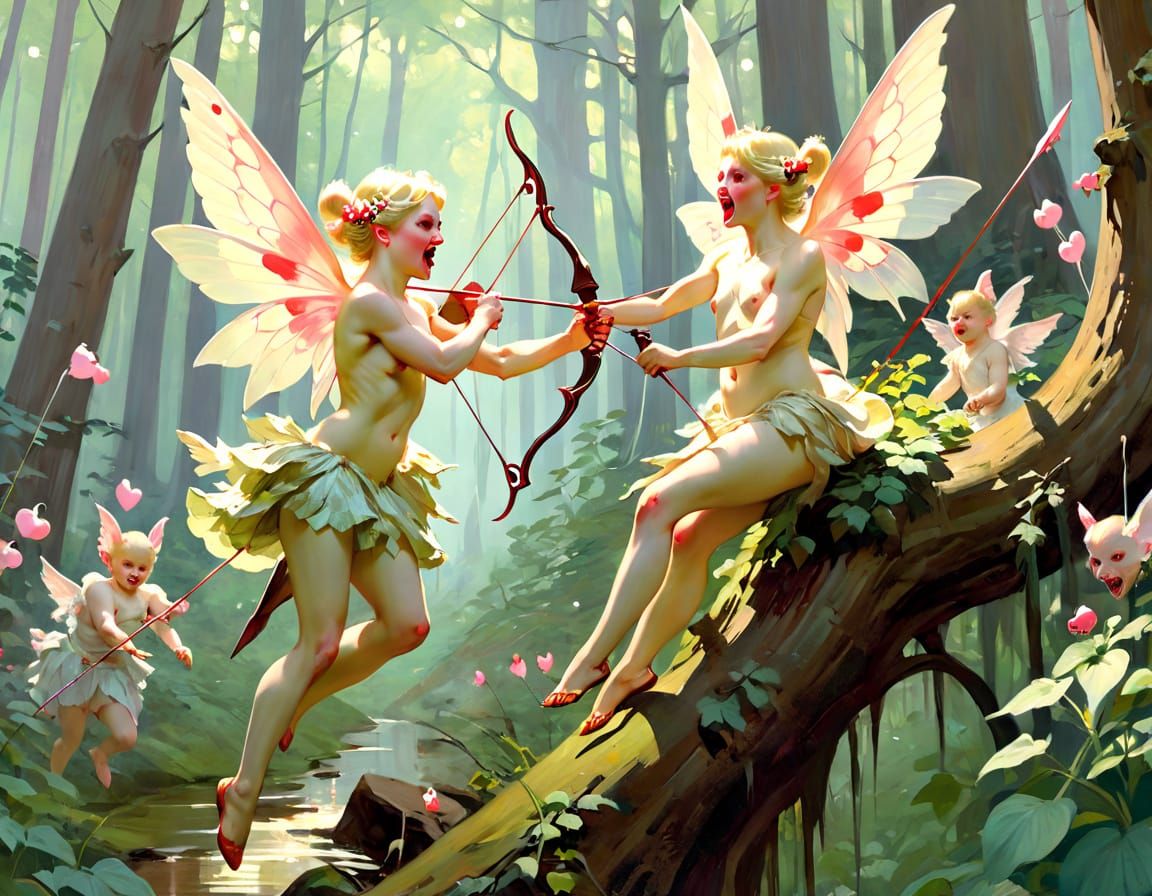 Demonic Cupids in Whimsical Forest