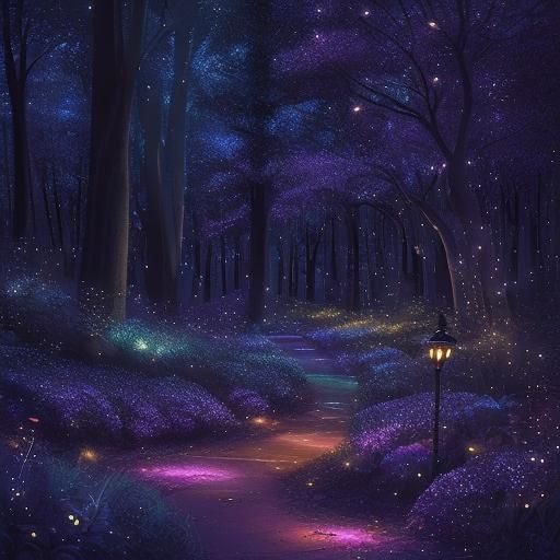 Magical Night Park Dreamscape with Fairy Lights