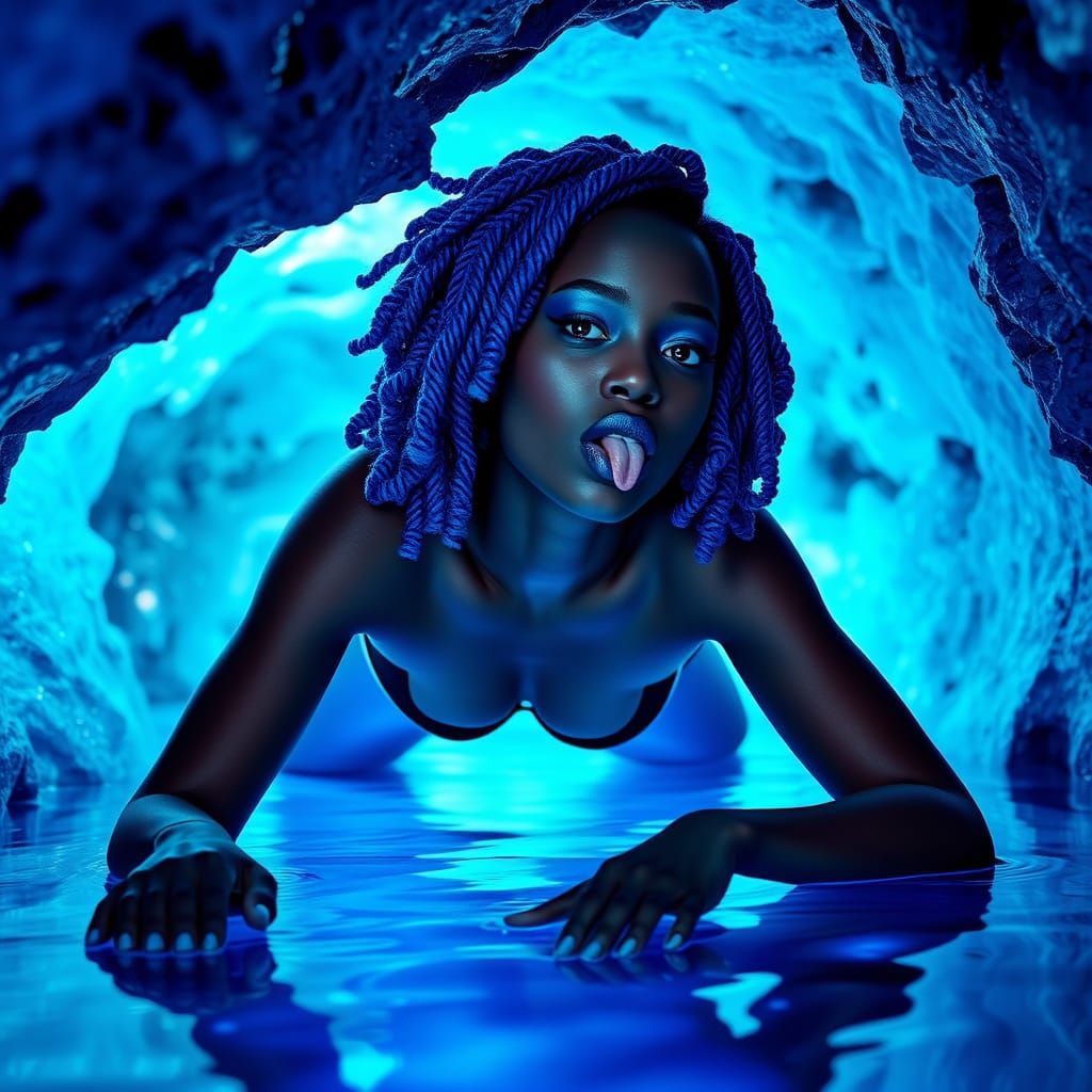 Bioluminescent Crystal Cave: Sensual Photorealistic Portrait