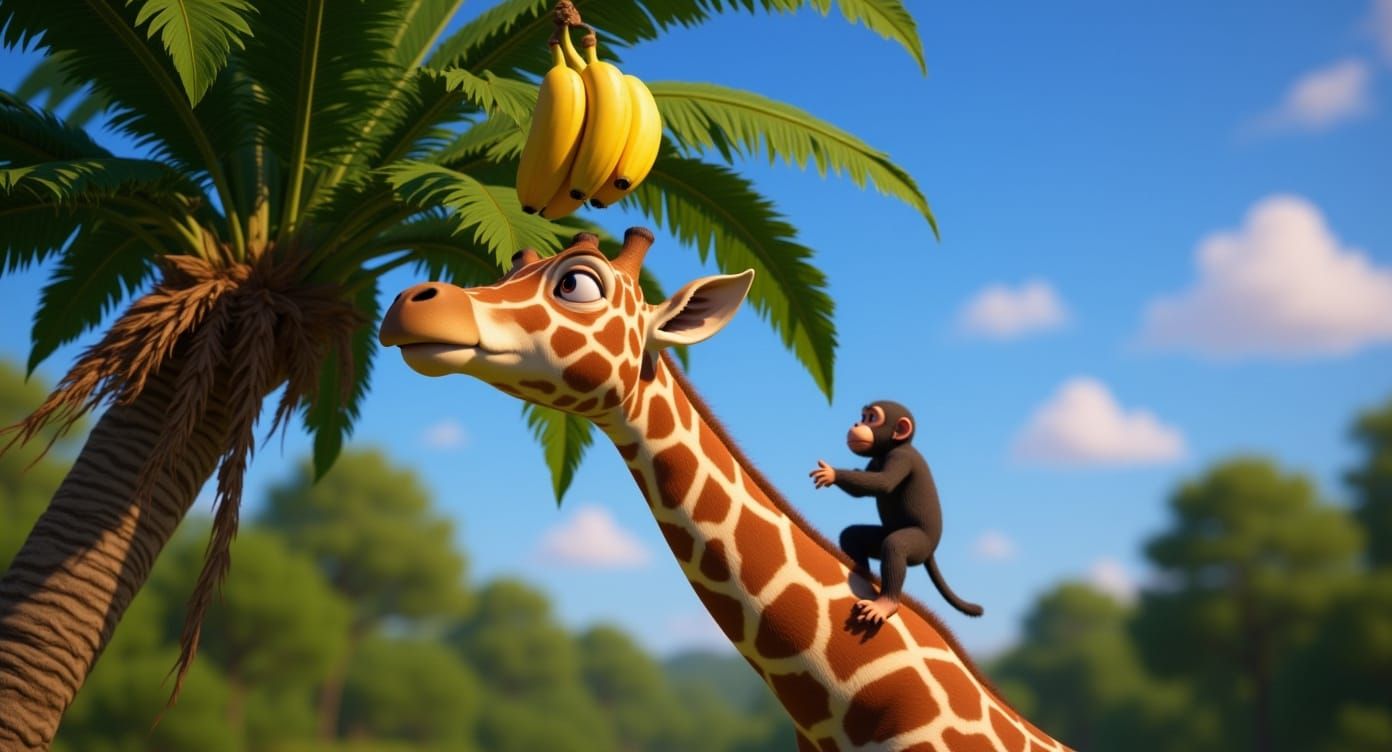 Pixar Giraffe and Chimp in Jungle