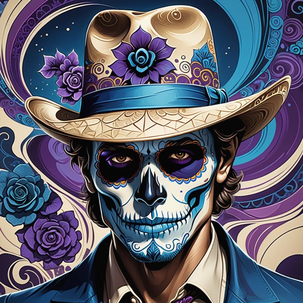 Day of the Dead Fedora Man in Comic Book Art