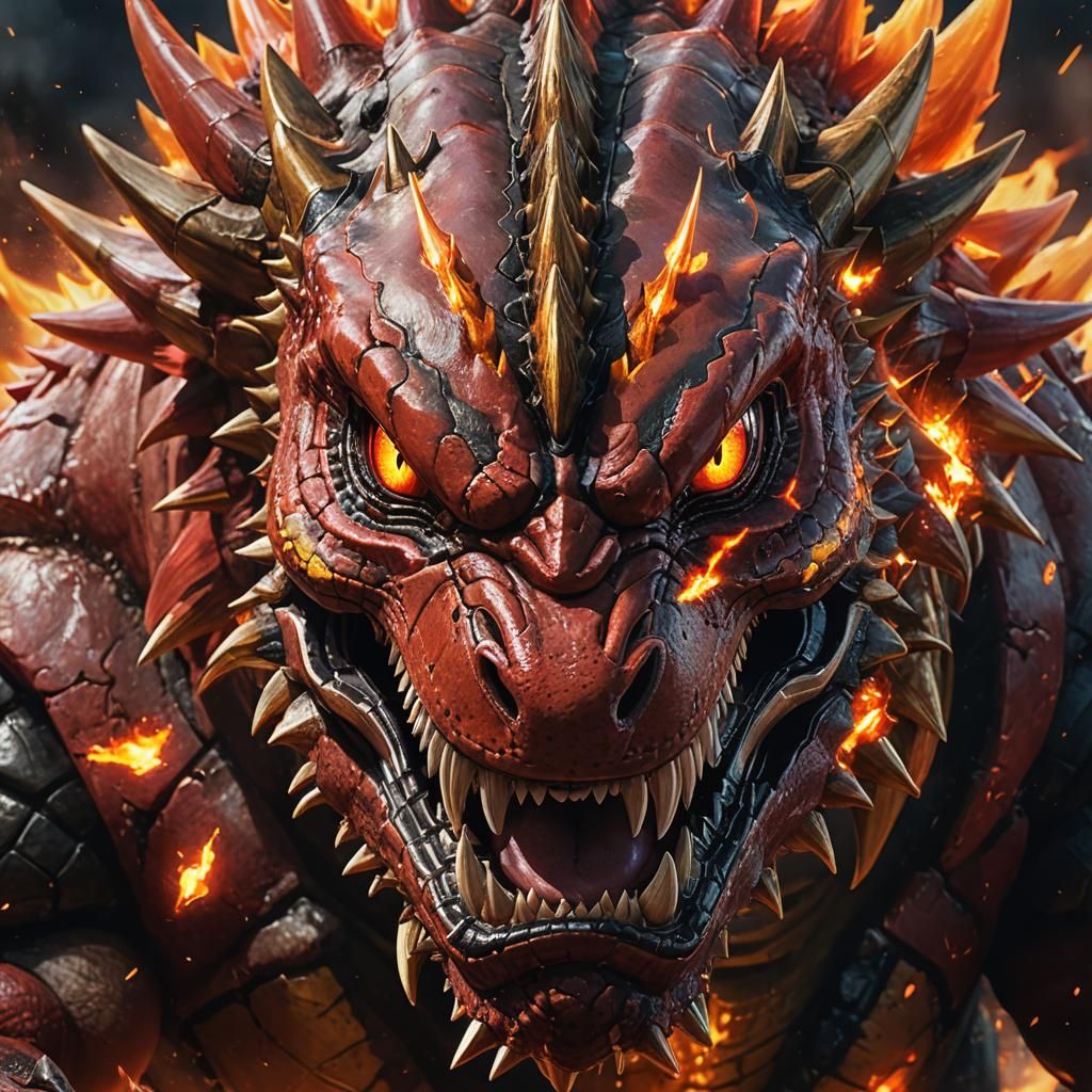Groudon Portrait with Fiery Aura in Cinematic Style