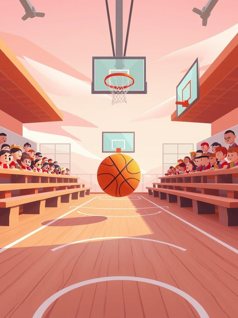 Vibrant Cartoon Basketball Scene in Whimsical NBA Court
