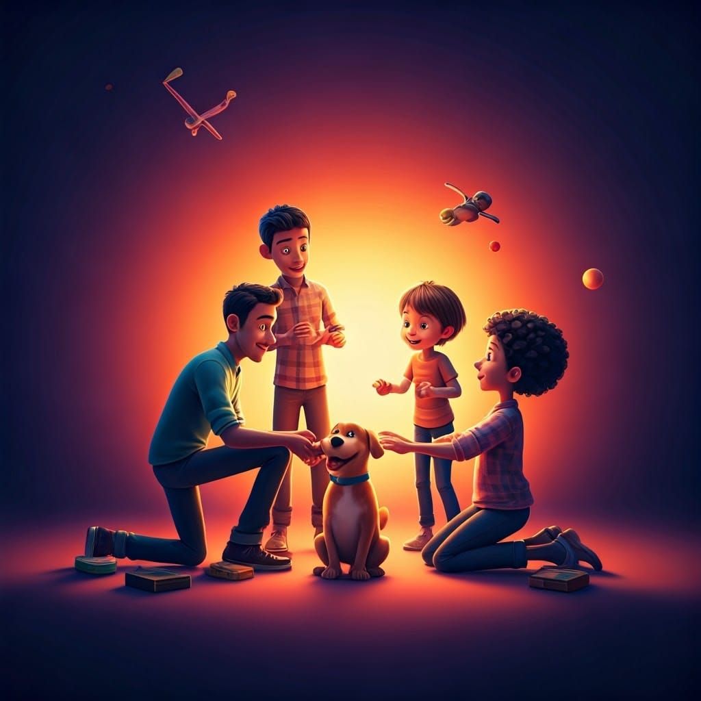 Joyful Family Moment in Vibrant 3D Digital Art