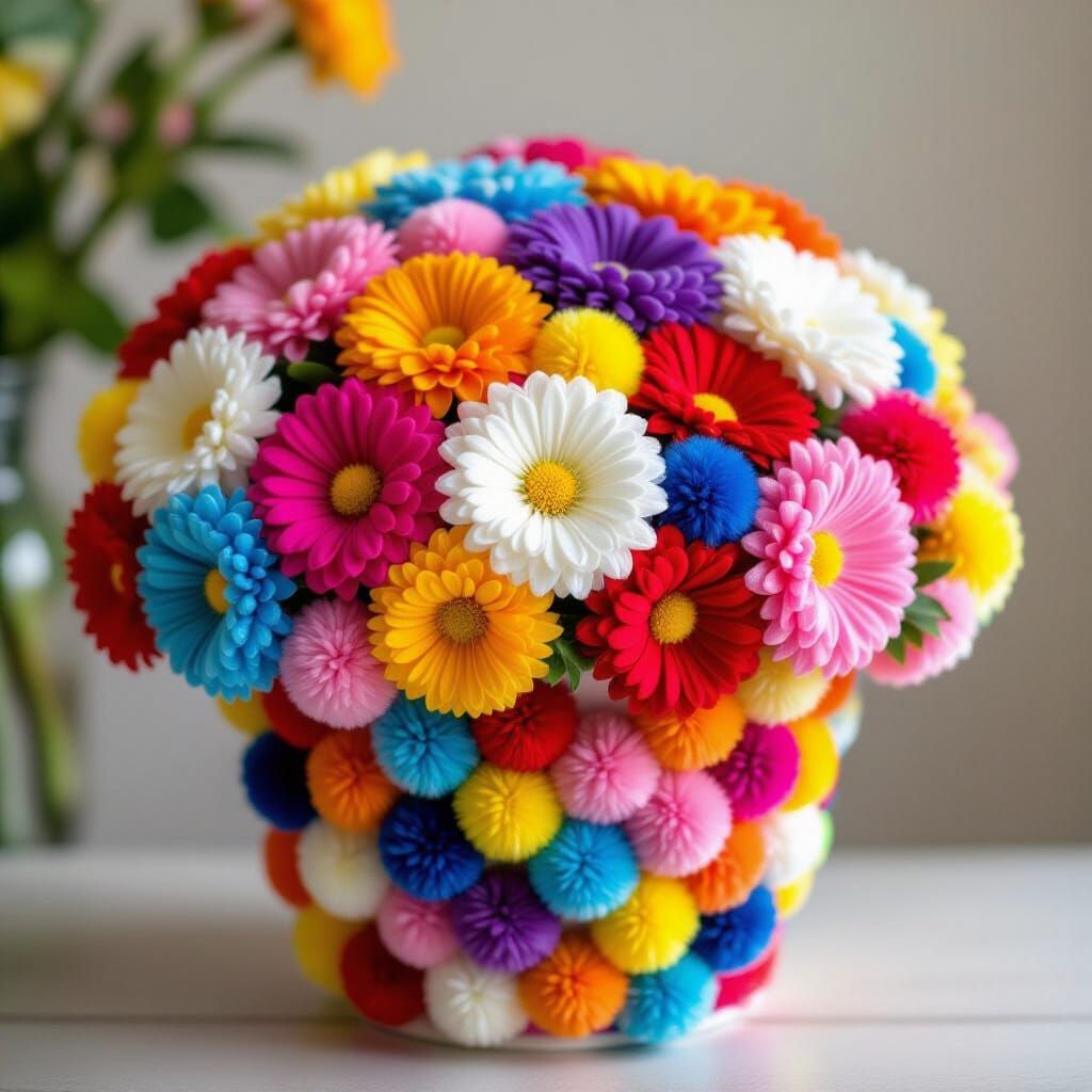 Colorful Pom Pom Flower Bucket