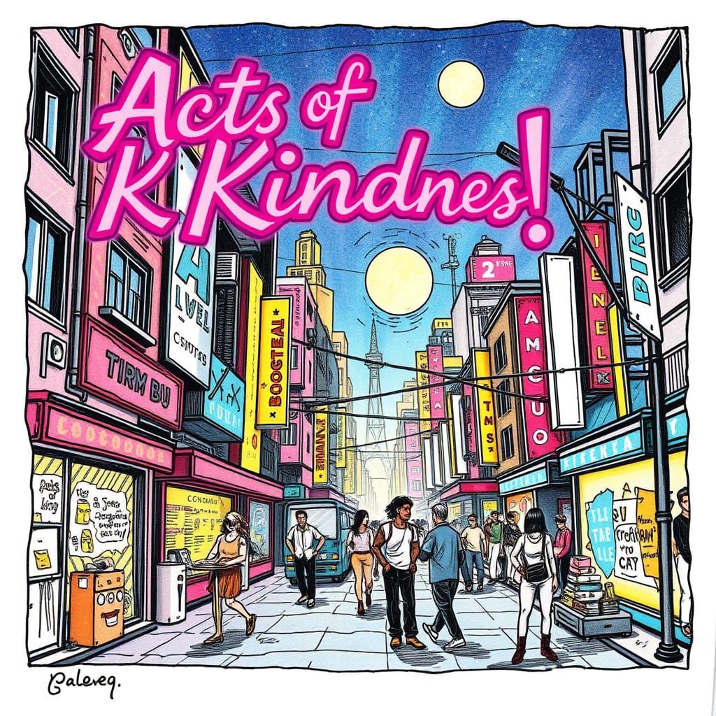 Utopian Future Cityscape in Retro Sci-Fi Ink Drawing