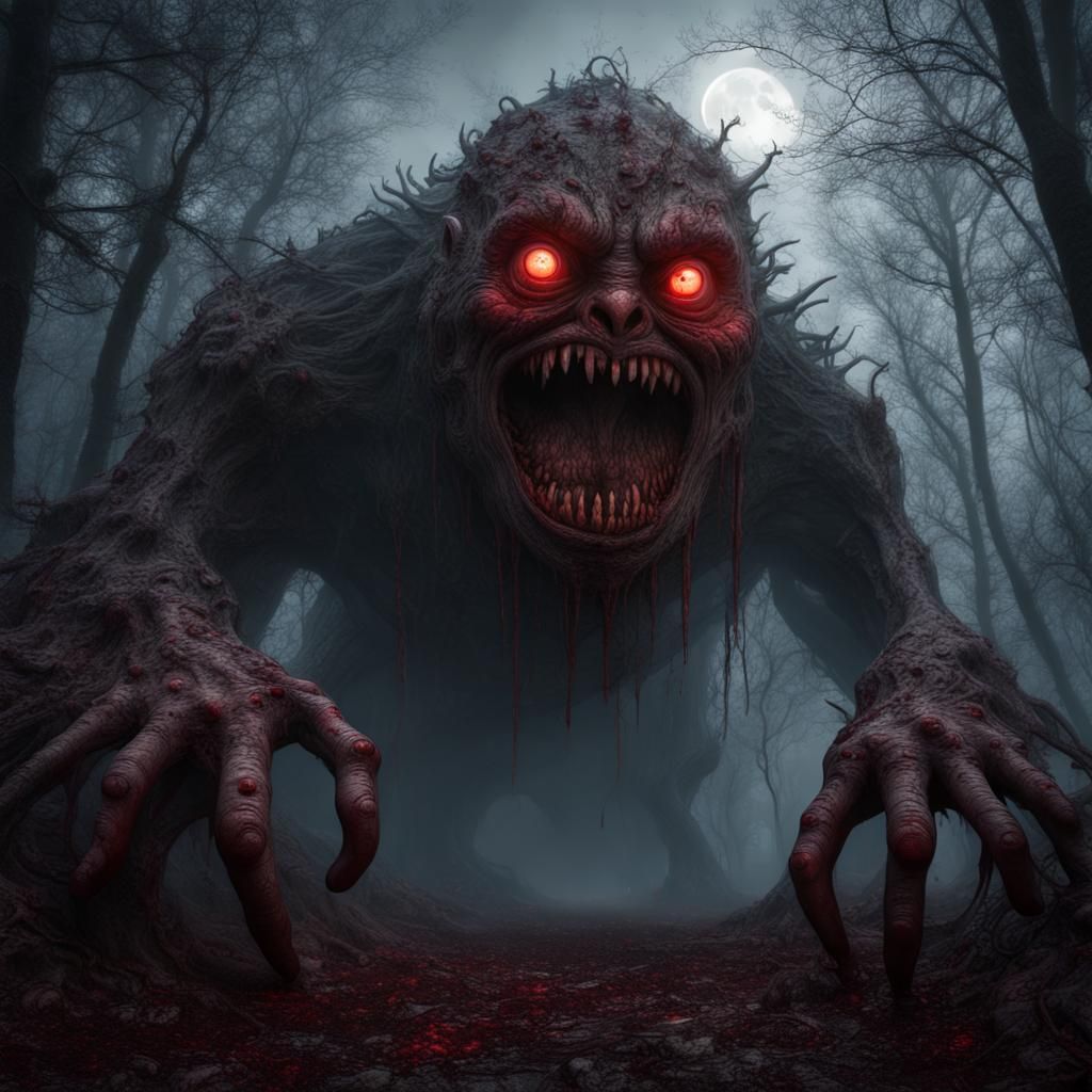 Eerie Anxiety Monster in Dark Fantasy Forest