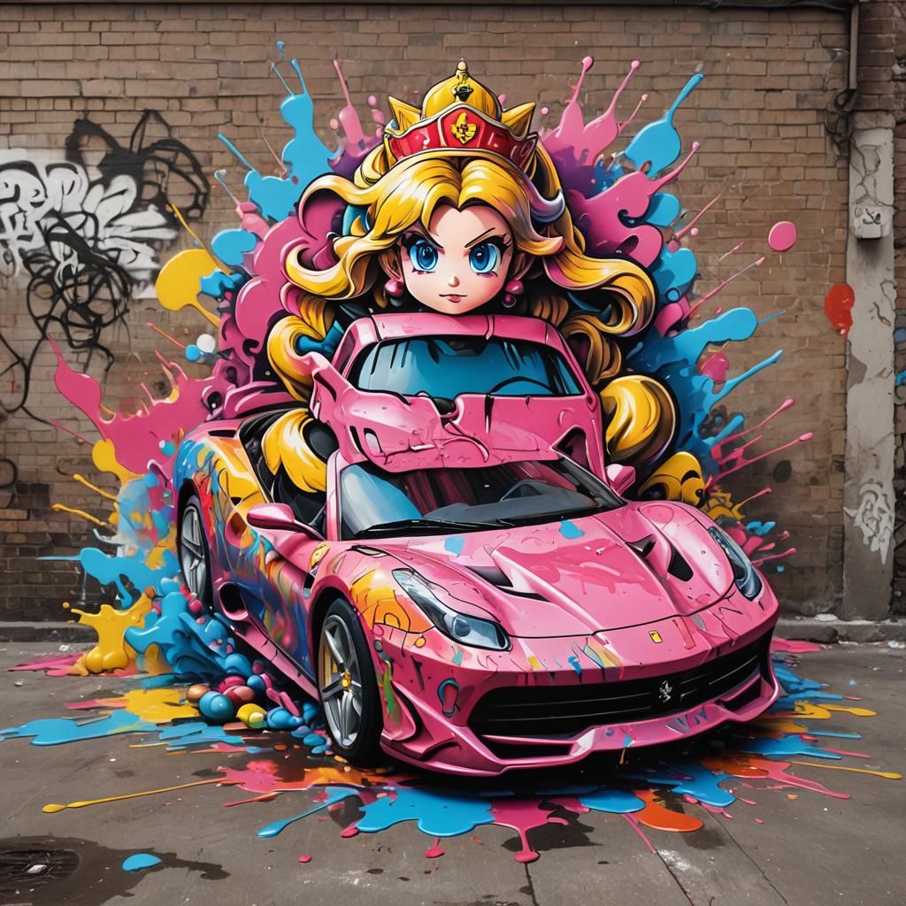 Princess Peach's Graffiti Ferrari: Street Art Style