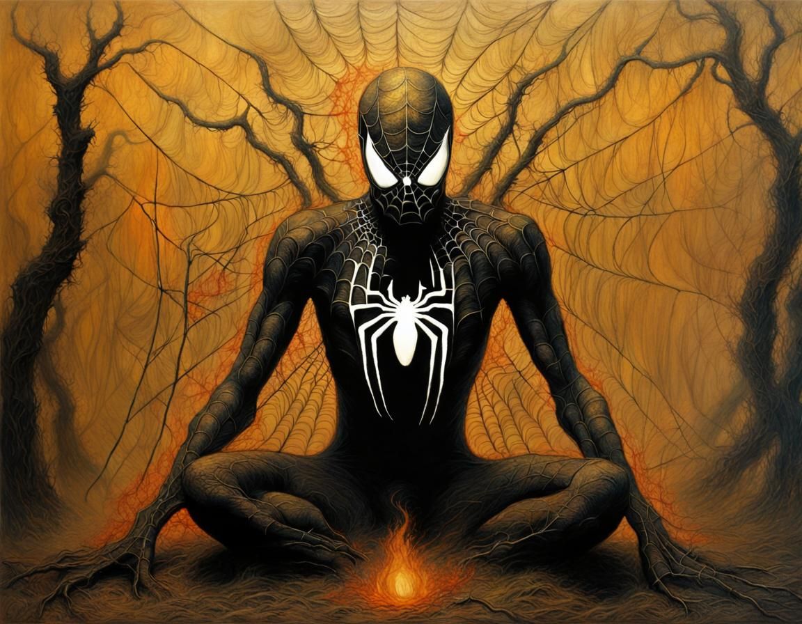 Spider-Man as Dark Fantasy Thread Sculpture