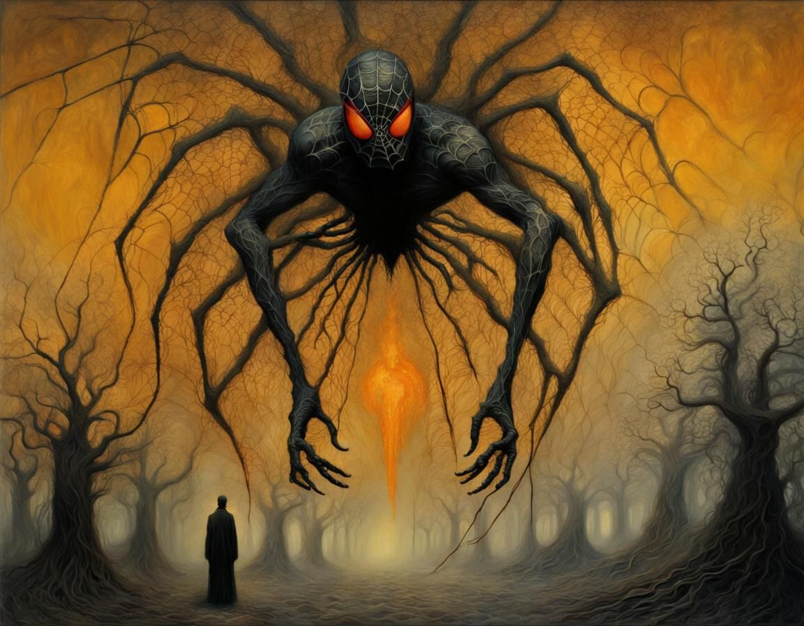 Spider-Man Made of Branches in Beksinski Style