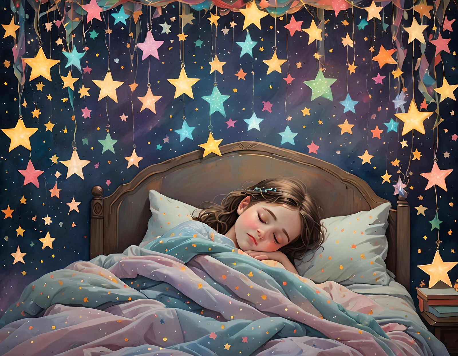 Dreamlike Child Sleeping with Glowing Stars