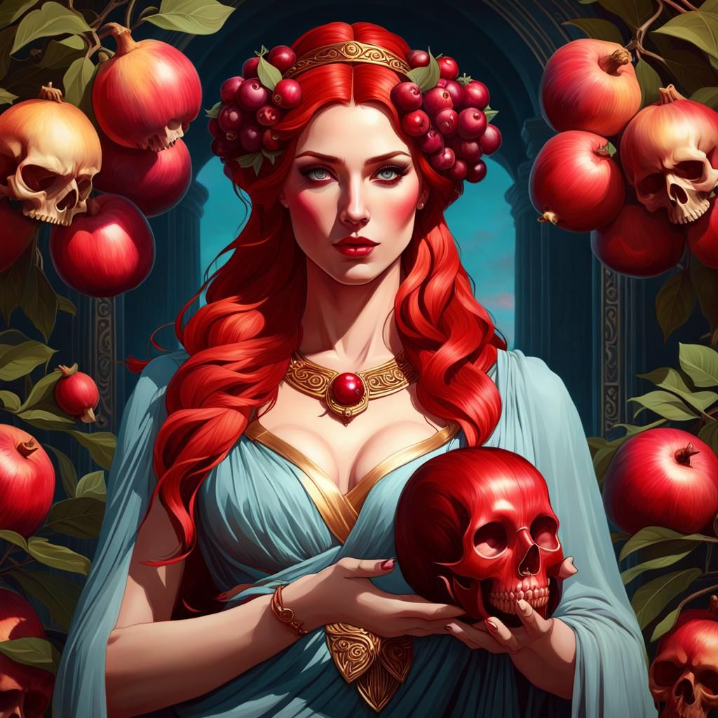 Persephone, Goddess of Underworld, Holding Pomegranates