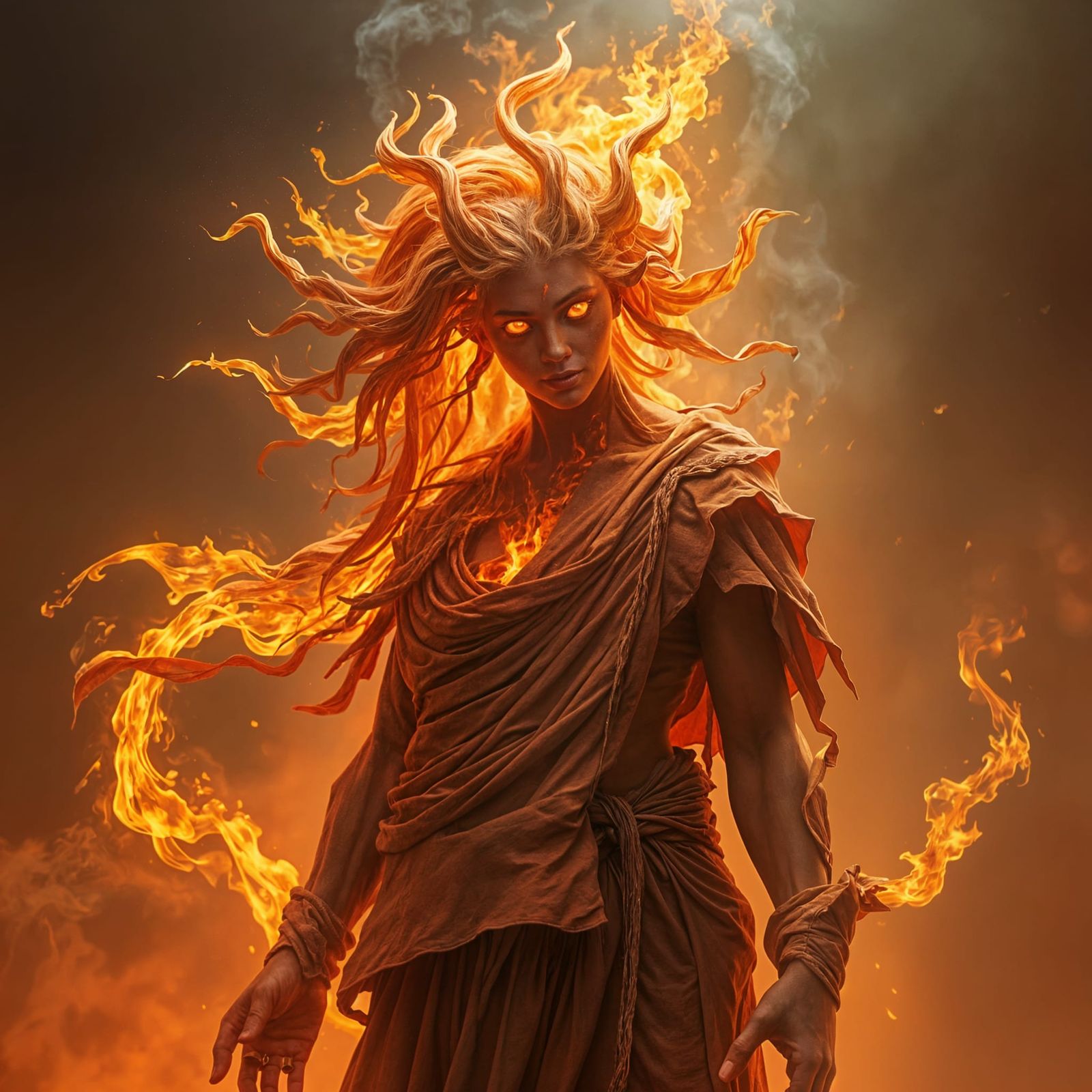 Humanoid Fire Elemental in Digital Art Style