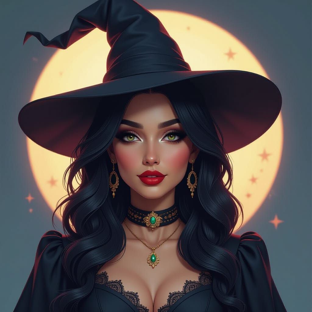 Syrian Woman as Halloween Witch in Concept Art Style