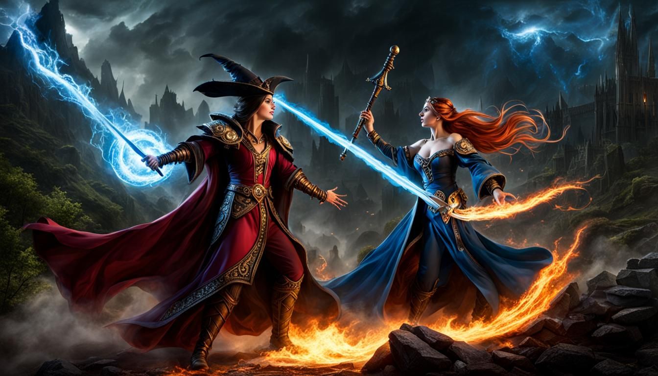 Epic Battle Between Sorcerer and Sorceress