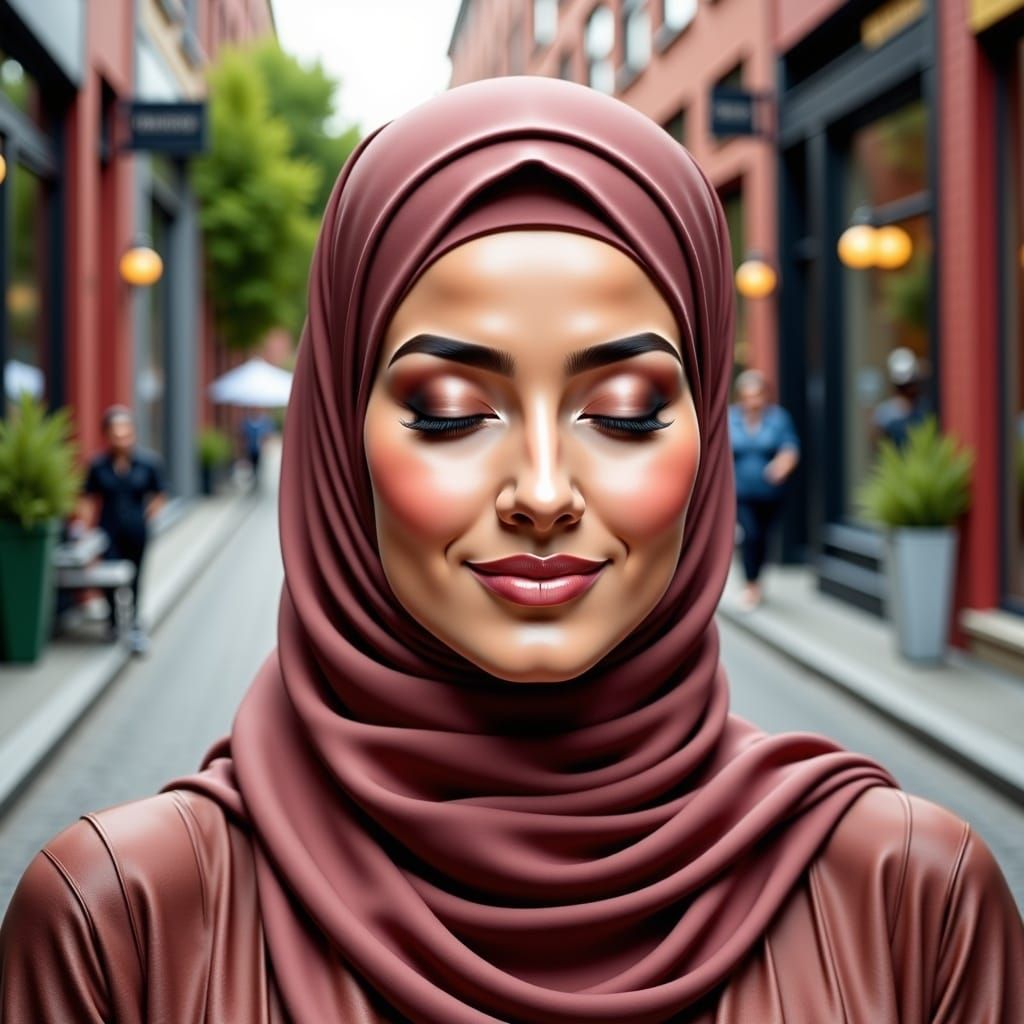 Stunning Hijabi Woman in Cozy Cityscape