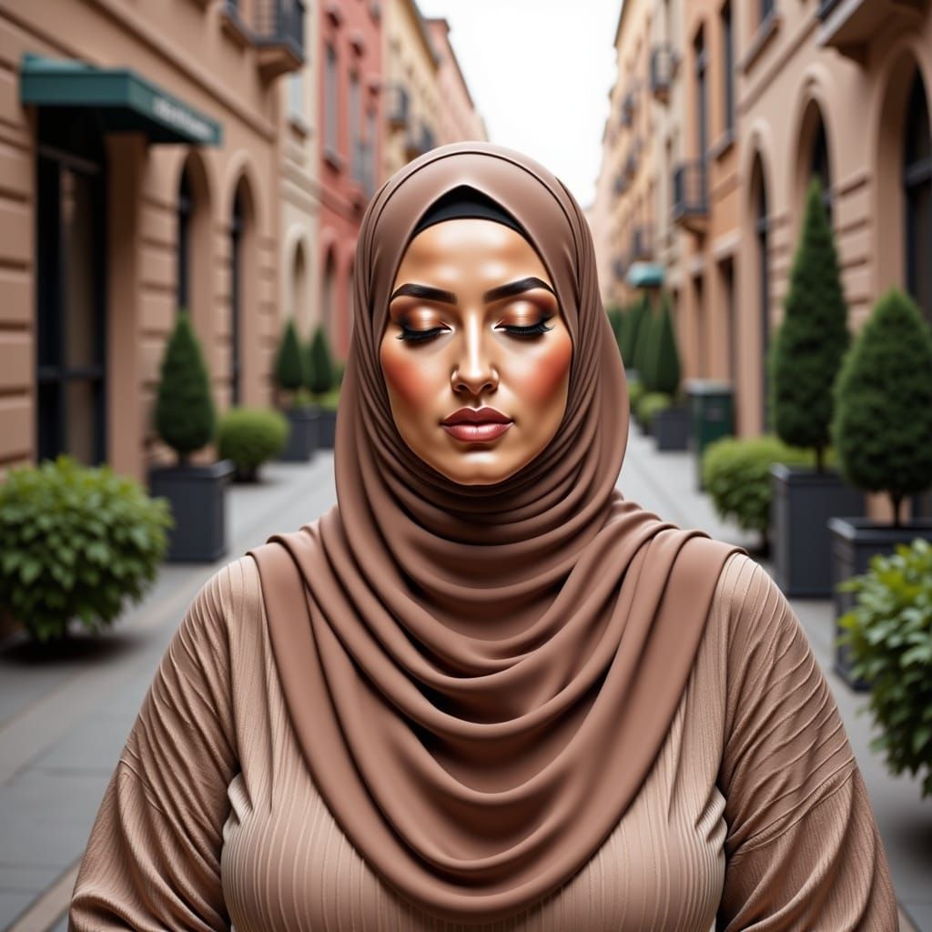 A Beautiful Hijabi Woman in a Cozy City Setting