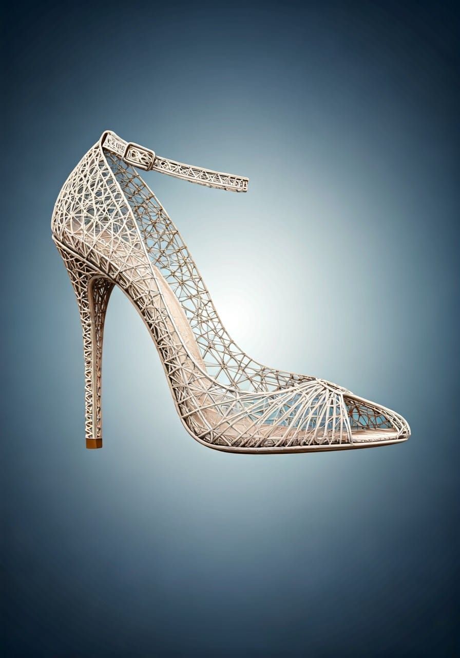 Intricate String Sculpture of a High-Heeled Shoe