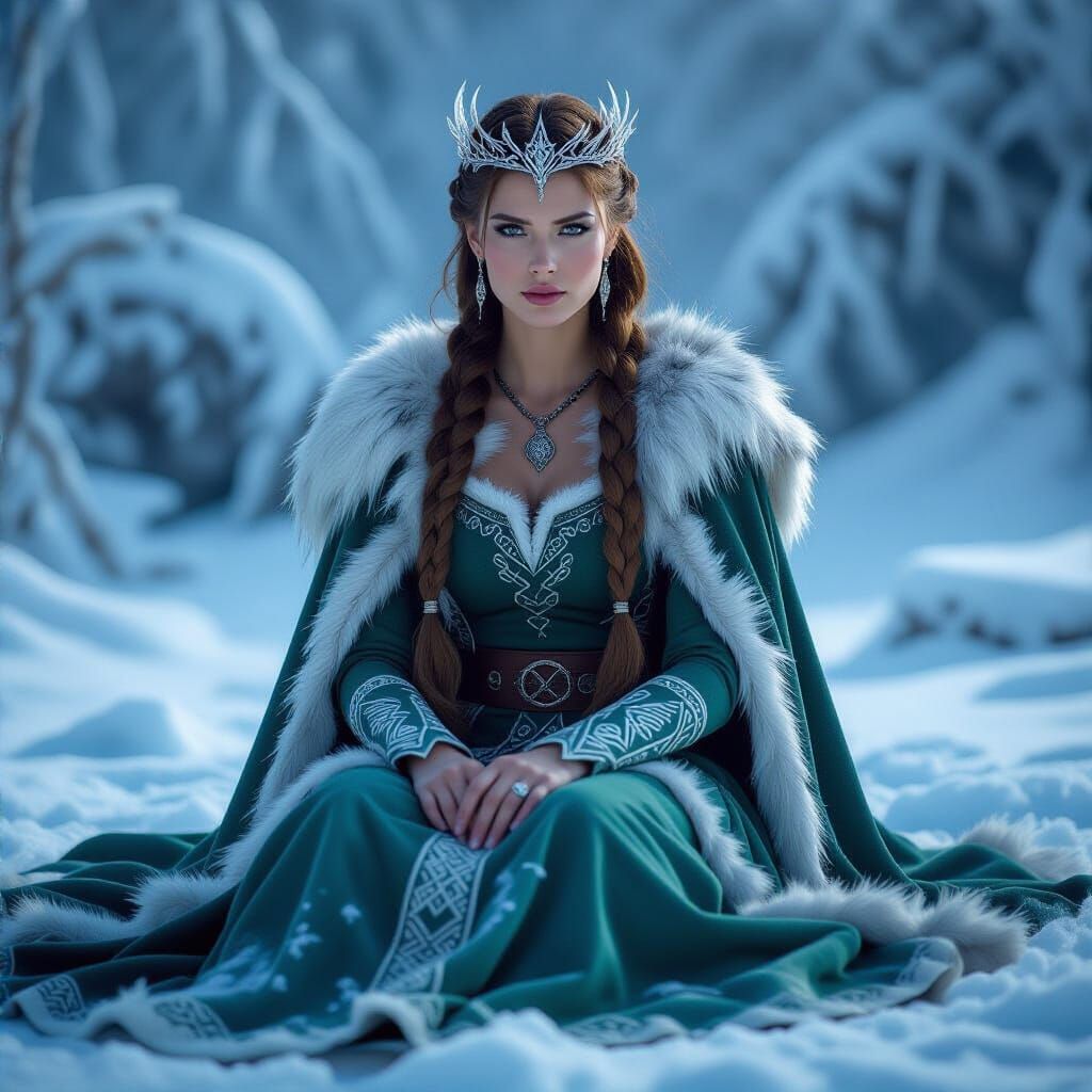 Viking Winter Goddess Rindr in Detailed Digital Painting