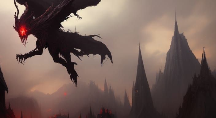 Fierce Black Dragon with Dark Magic, Hyperdetailed Art