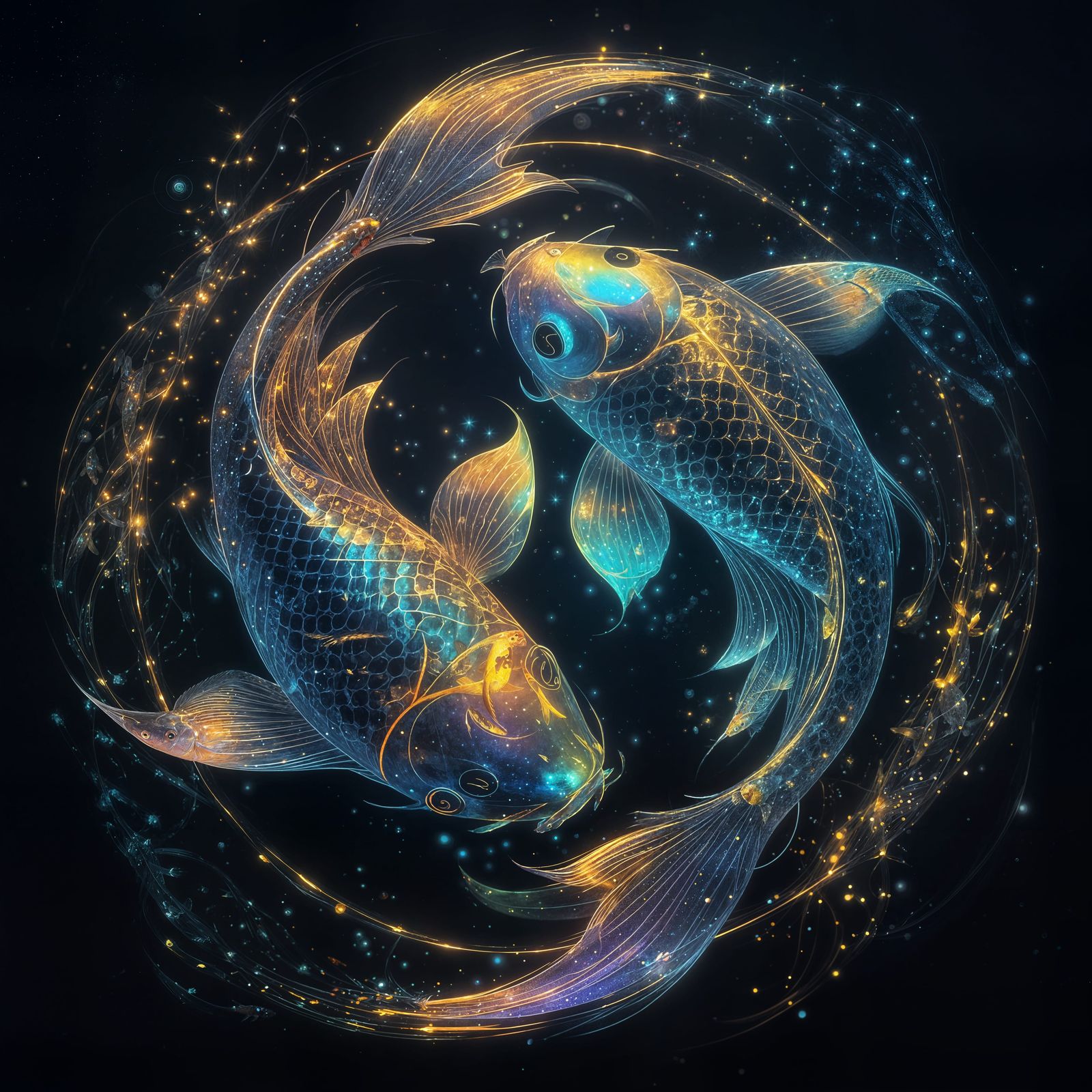 Holographic Koi Fish Form Perfect Yin Yang Symbol