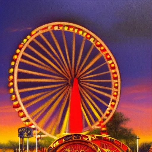 Sunset Ferris Wheel Fair in Oil Painting Style