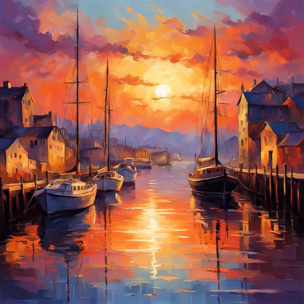 Breathtaking Coastal Port at Sunset