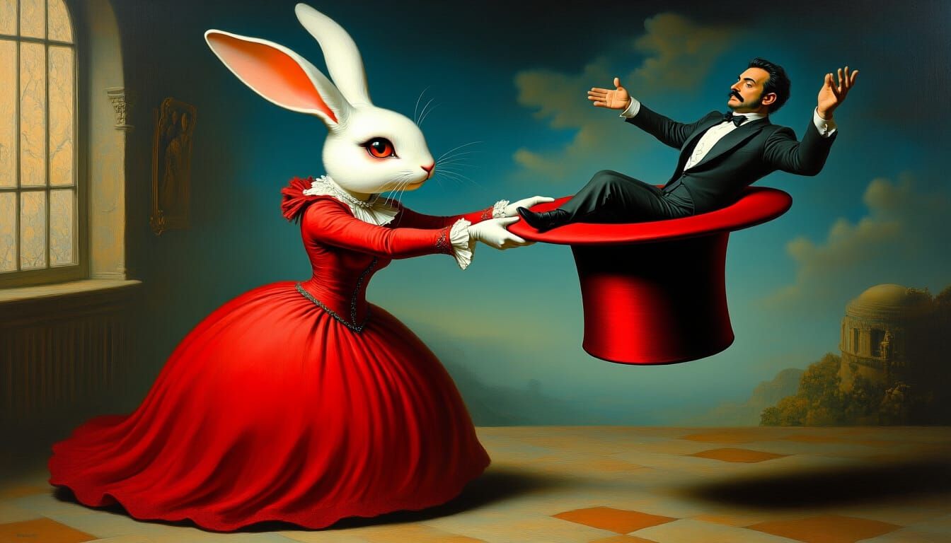 Surreal Rabbit Magician Pulls Man From Hat