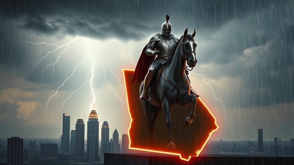 Knight on Georgia Map Under Stormy Sky