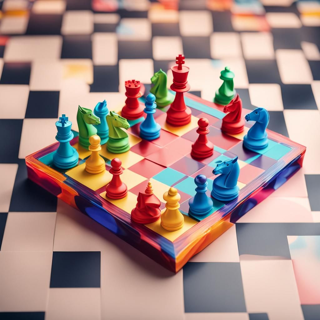 Colorful Chessboard in Liquid with Origami Papercraft
