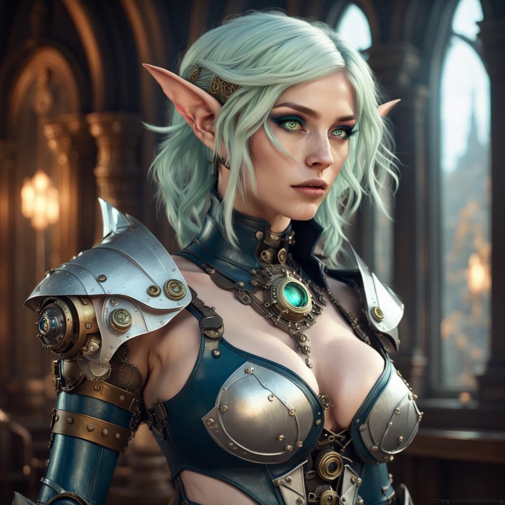 Steampunk Elf Knight in Dark Fantasy Style