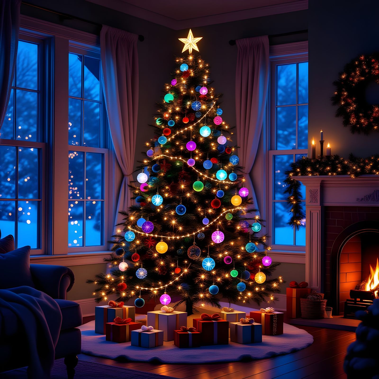 Magical Christmas Tree With Glowing Bioluminescent Ornaments